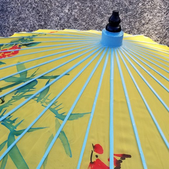 Set of 2 painted Chinese design fabric umbrellas - Picture 8 of 14